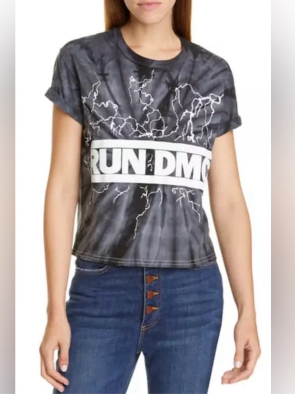 ALICE + OLIVIA Jeans Shira RUN DMC Tie Dyed Tee Top Size M/L Cropped $135